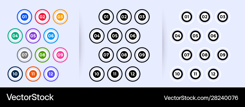 Circular Number Bullet Points 1-12 vector image