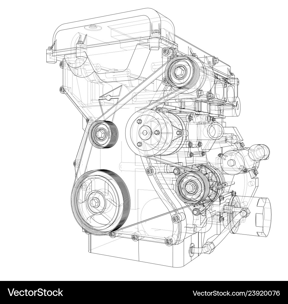 Engine sketch rendering of 3d vector image