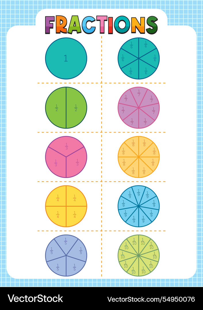 Fraktionen mit bunten Kreisdiagrammen Vektorbild