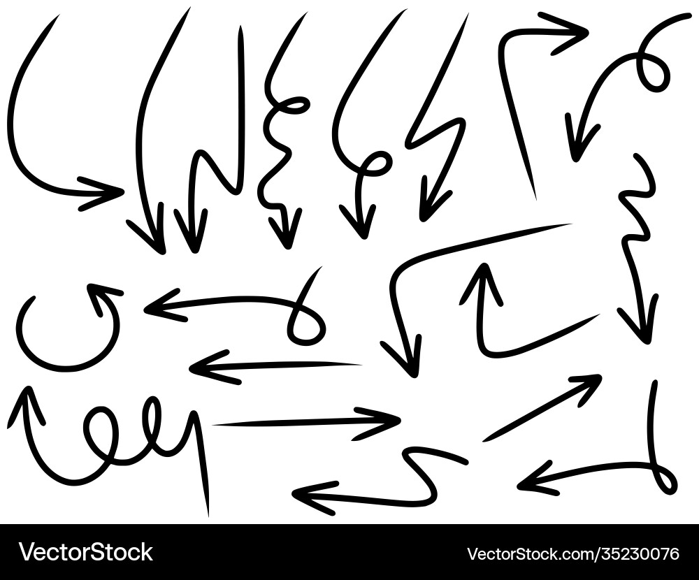 Hand gezeichnete Pfeilsymbole auf weiß isoliert gesetzt Hand gezeichnete Pfeilsymbole auf weiß isoliert gesetzt vektorbild