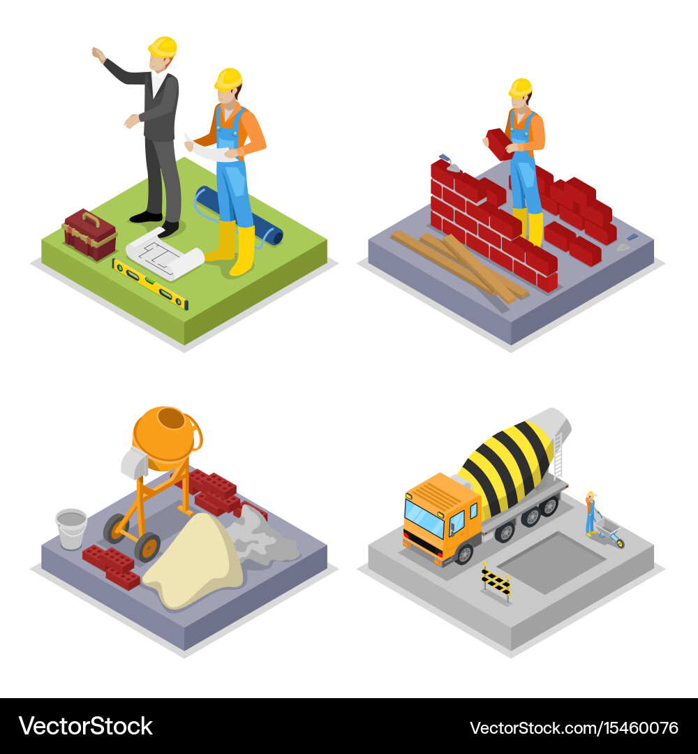 Isometric construction industry workers mixer Vector Image
