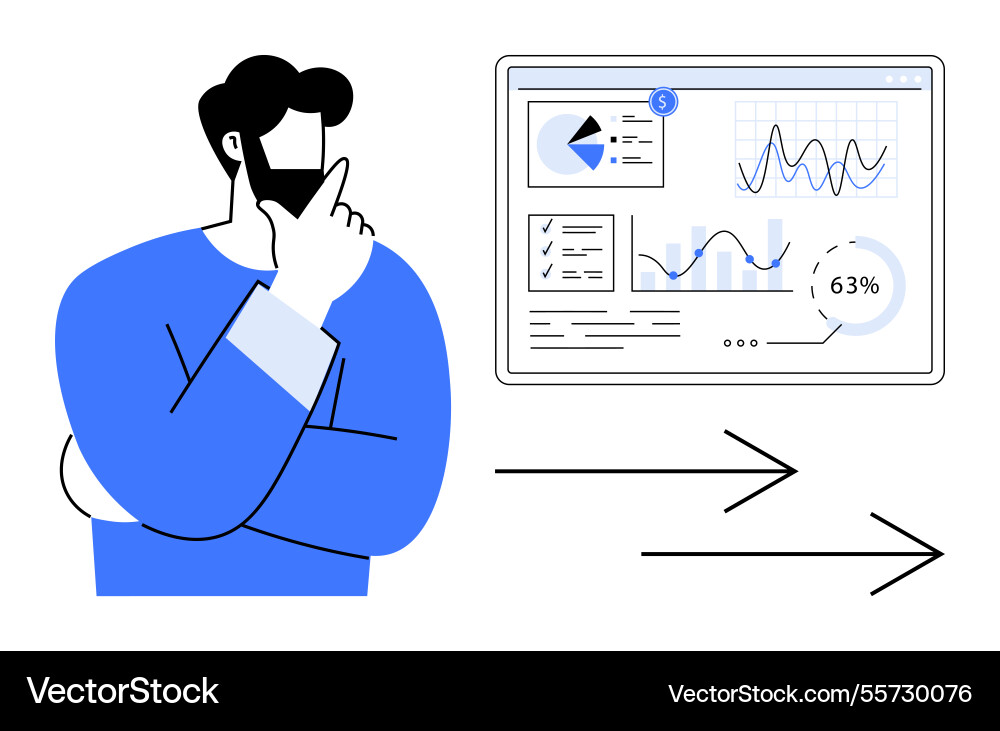 Man analyzing data on digital dashboard Man analyzing data on digital dashboard vector image