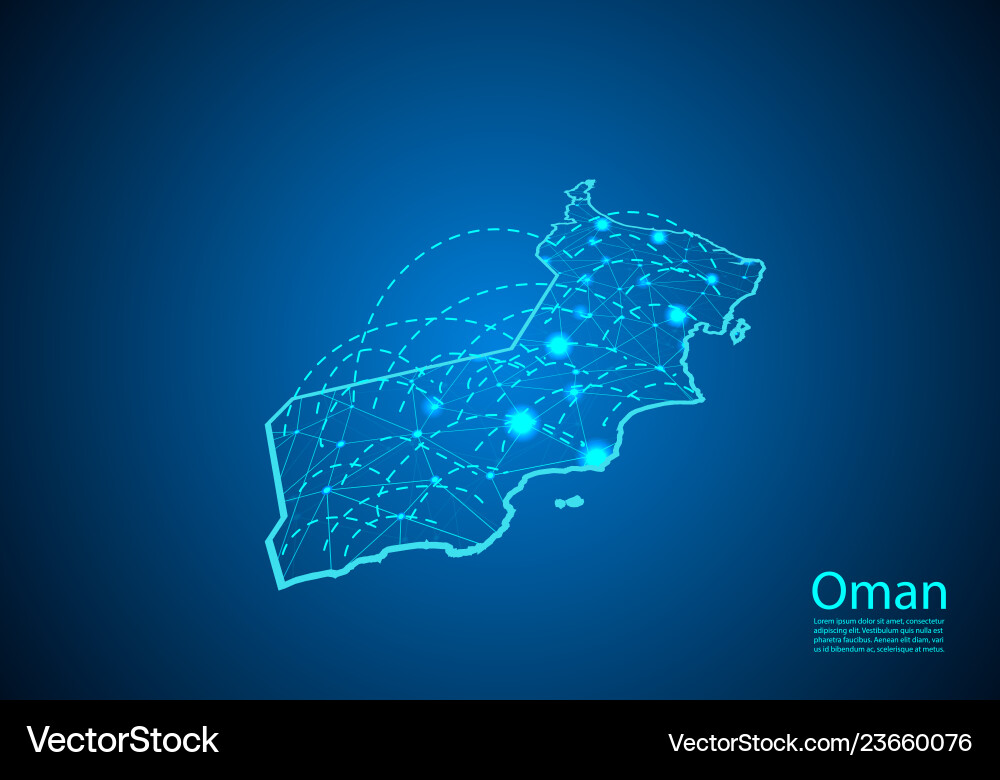 Oman map with nodes linked by lines concept vector image