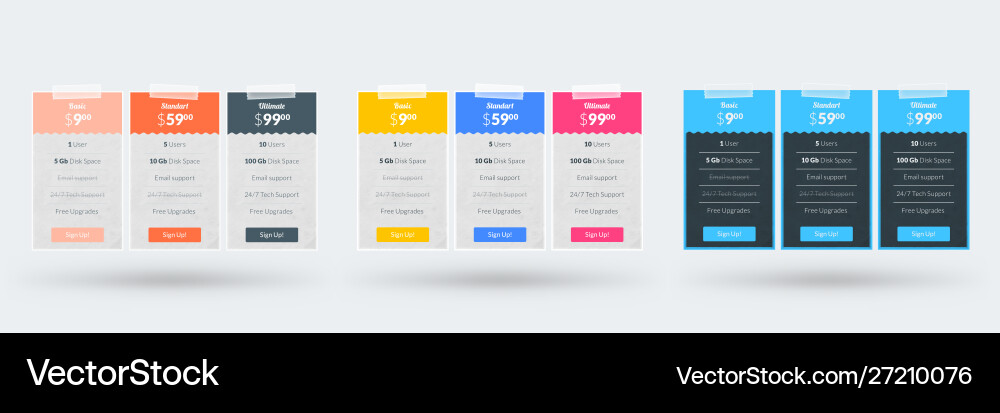 Pricing table design template for websites Pricing table design template for websites vector image