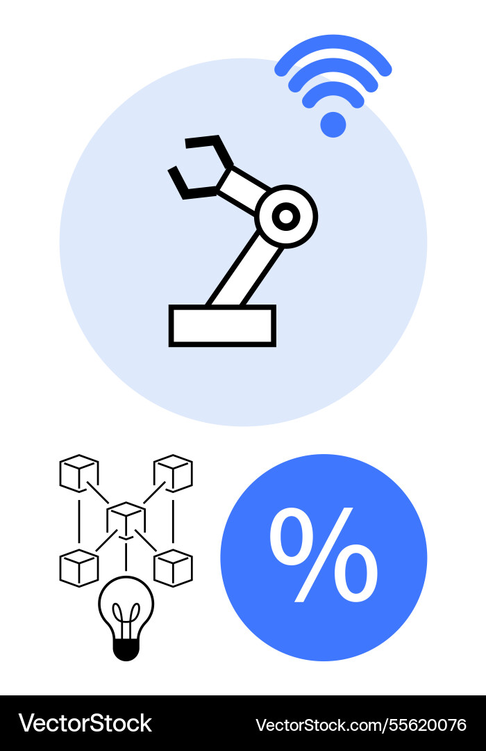 Robotic arm with wireless signal blockchain Robotic arm with wireless signal blockchain vector image