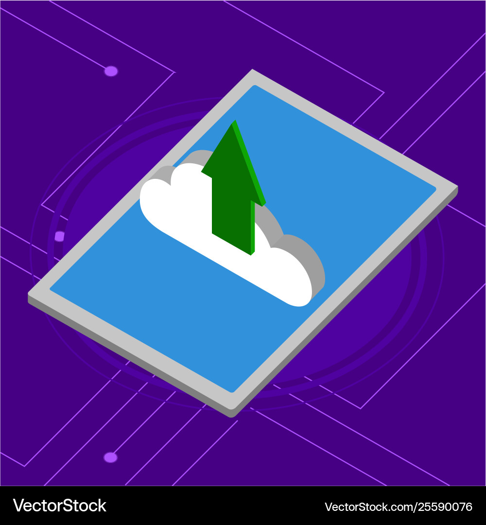 Tablet uploading to a 3d cloud computing icon Vector Image