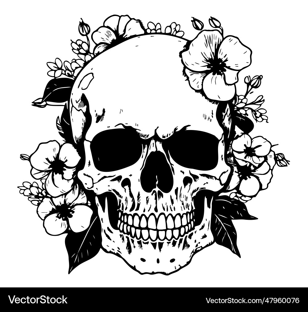 Totenkopf und Blumen skizzieren Hand in Doodle Totenkopf und Blumen skizzieren Hand in Doodle vektorbild