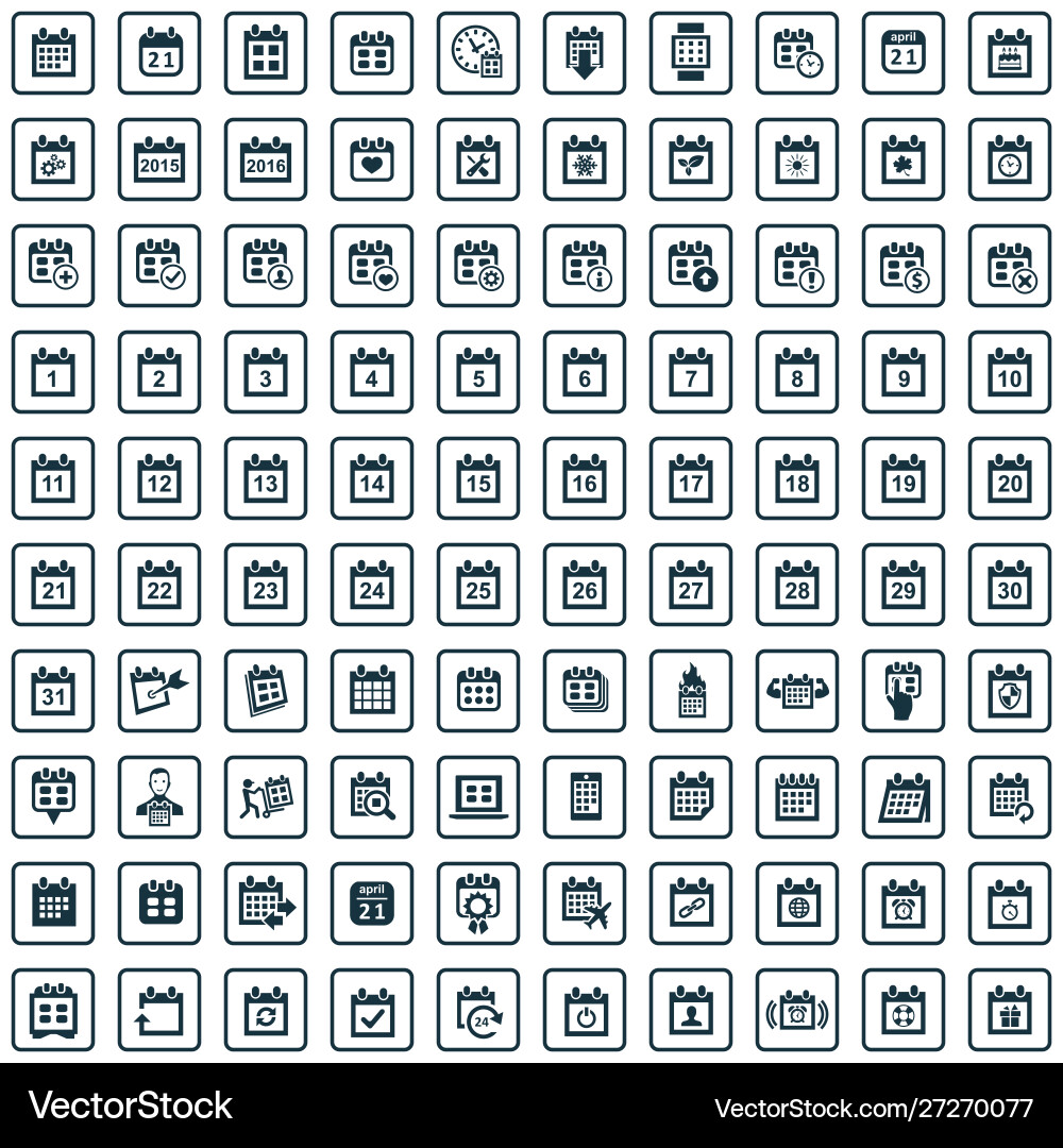 Calendar 100 icons universal set for web and ui Vector Image
