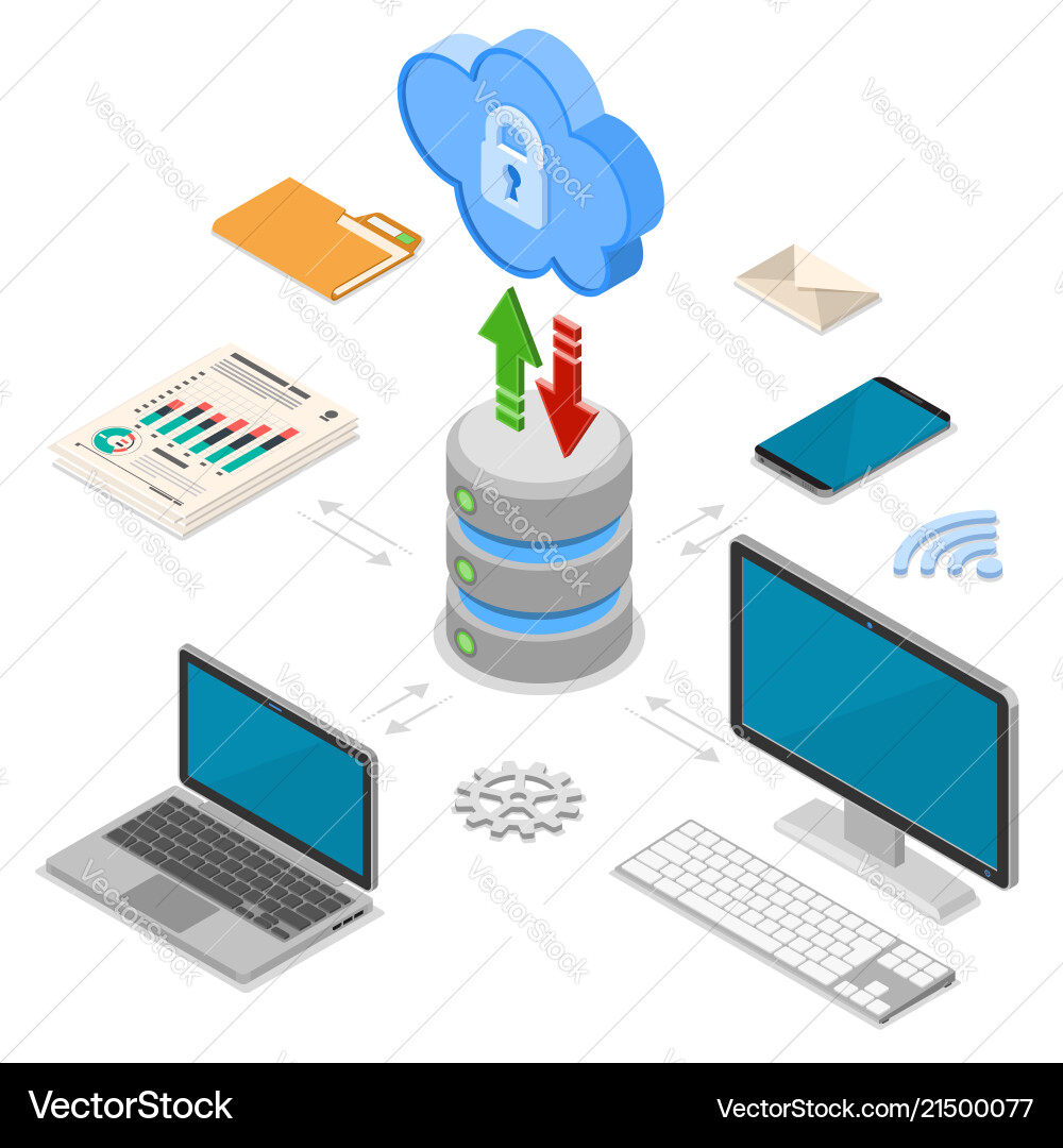 Cloud computing technology isometric Cloud computing technology isometric vector image