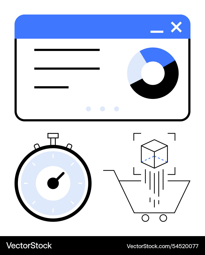 Dashboard with circular chart timer and shopping vector image