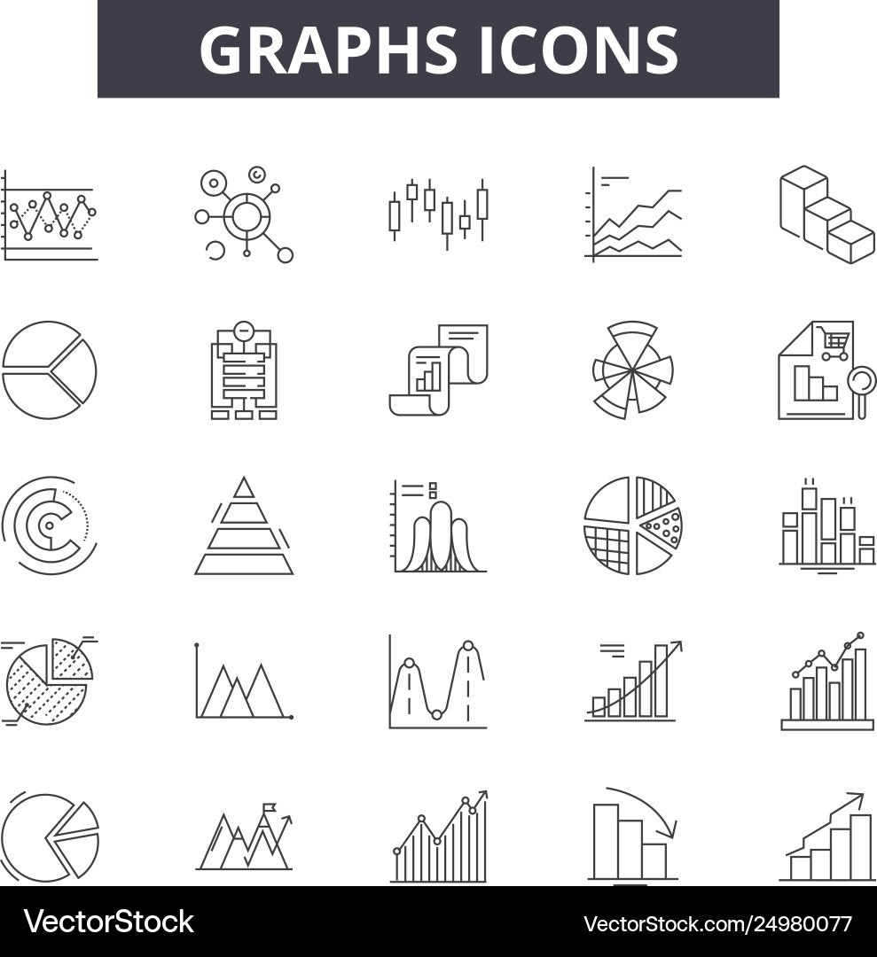 Graphs line icons signs set outline Royalty Free Vector