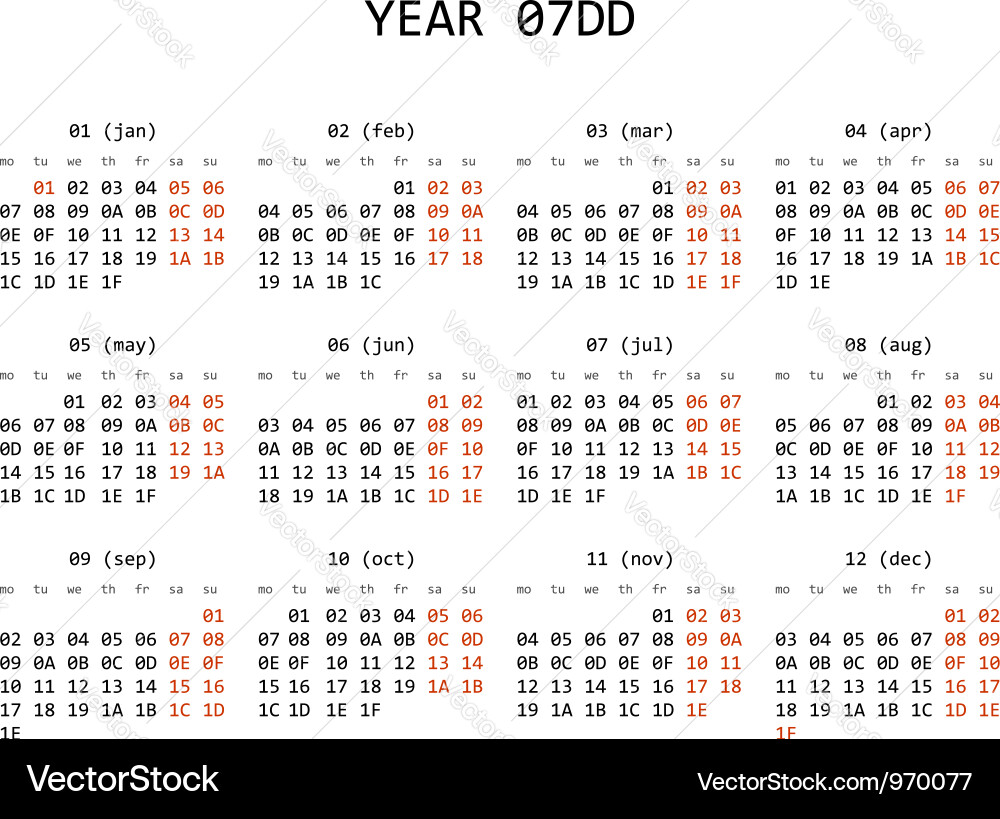 Hexadecimal programming calendar 2013 vector image