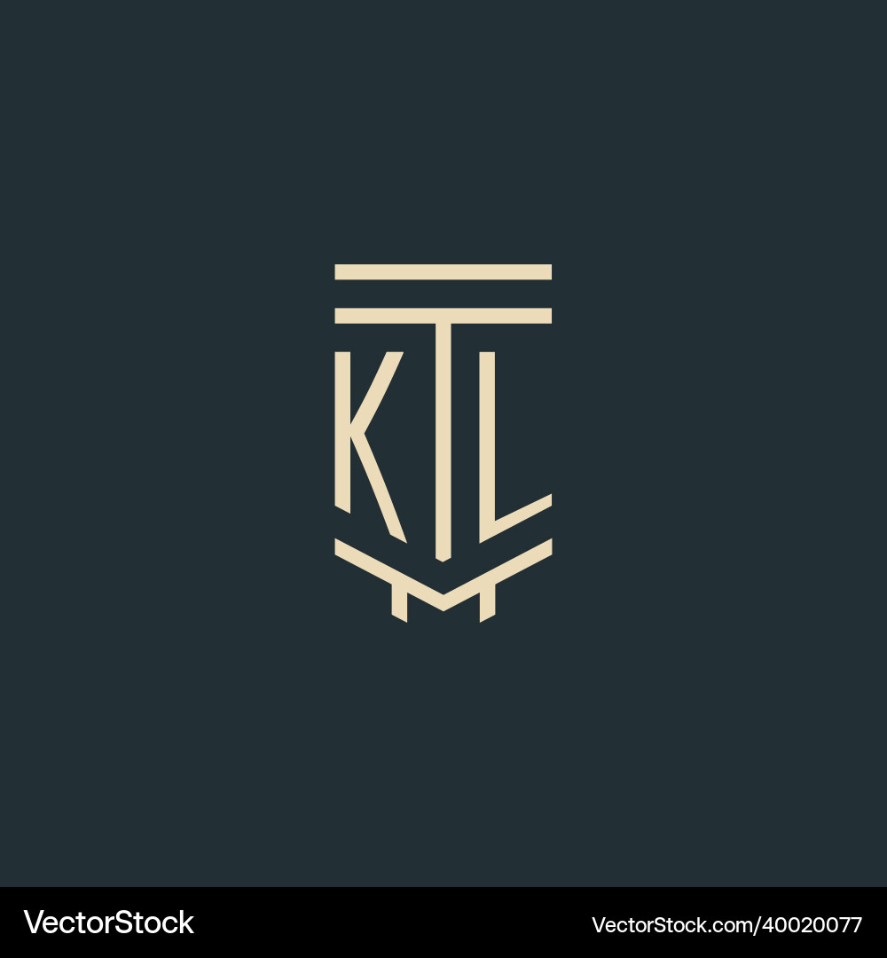 Kl initial monogram with simple line art pillar Vector Image
