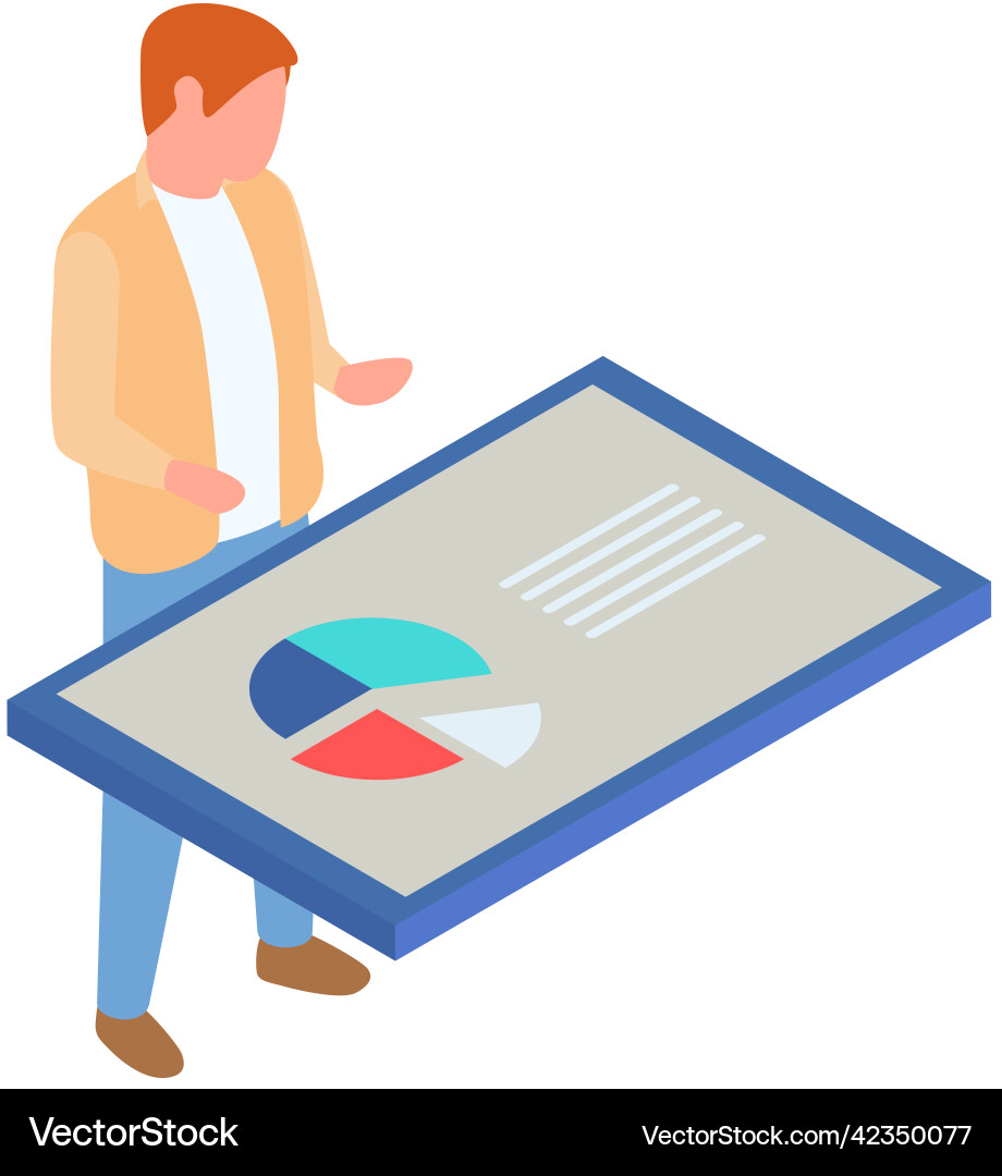 Man analyses digital report with data statistical Vector Image