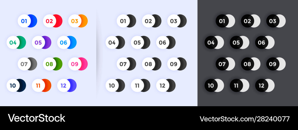 Number bullet points set from one to twelve Number bullet points set from one to twelve vector image
