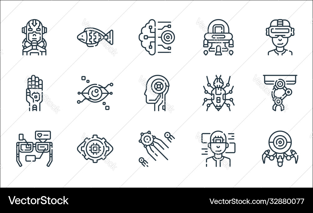 Robotics line icons linear set quality Robotics line icons linear set quality vector image