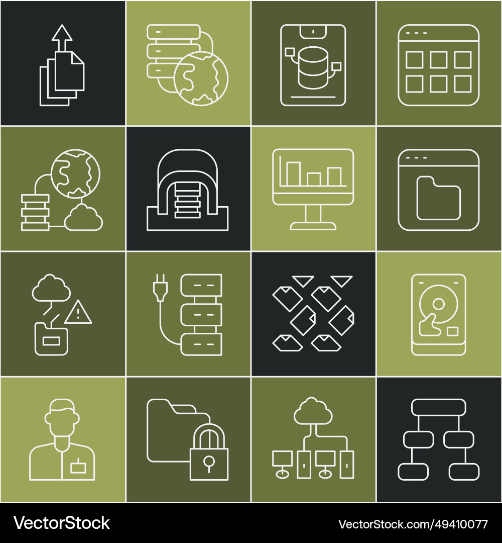 Set line hierarchy organogram chart hard disk Set line hierarchy organogram chart hard disk Vector Image