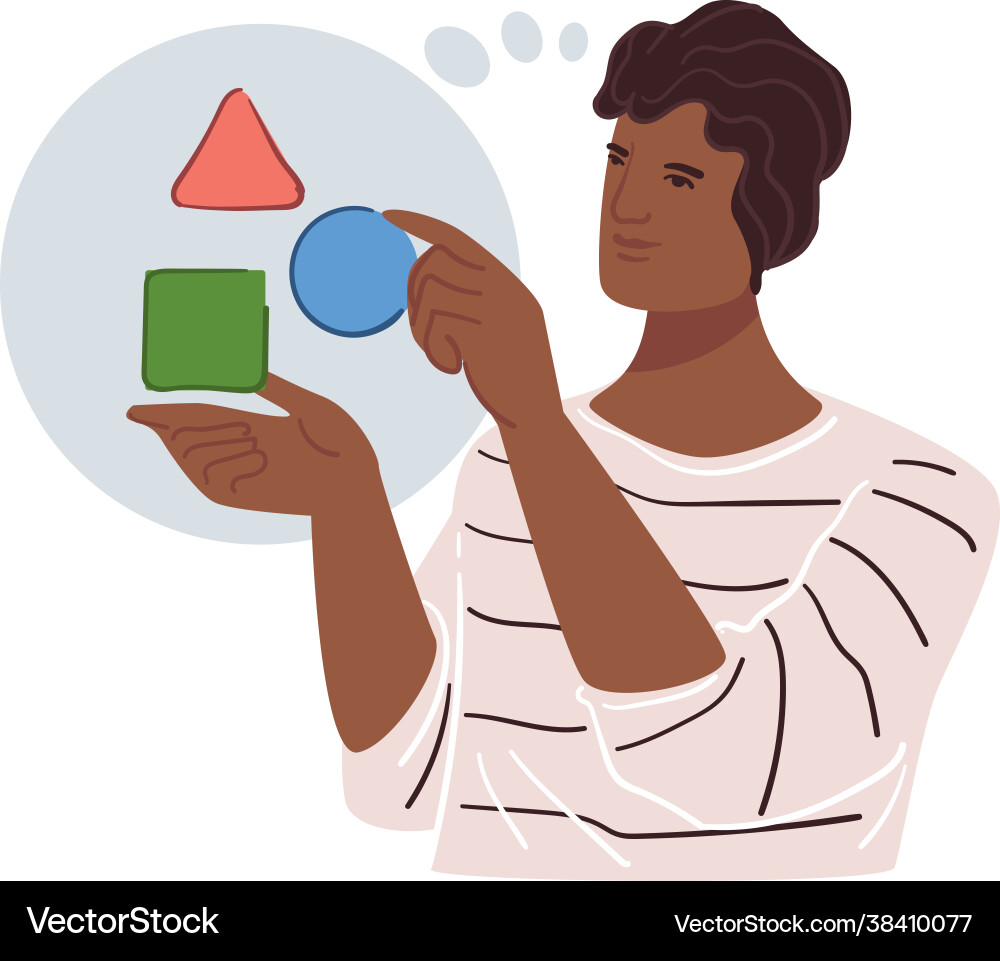 Solving problems and brainstorming male character Solving problems and brainstorming male character vector image