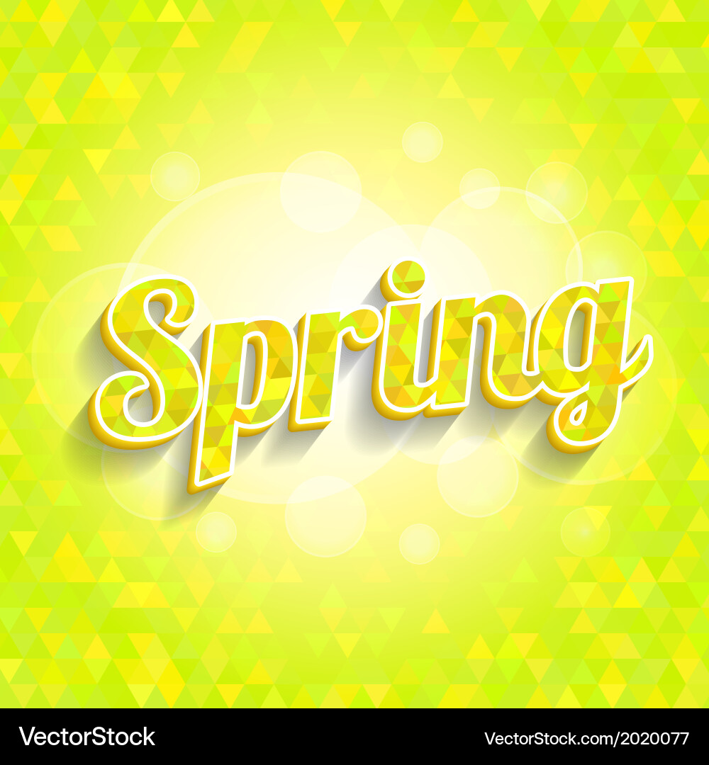 Spring triangles pattern with word and bokeh vector image