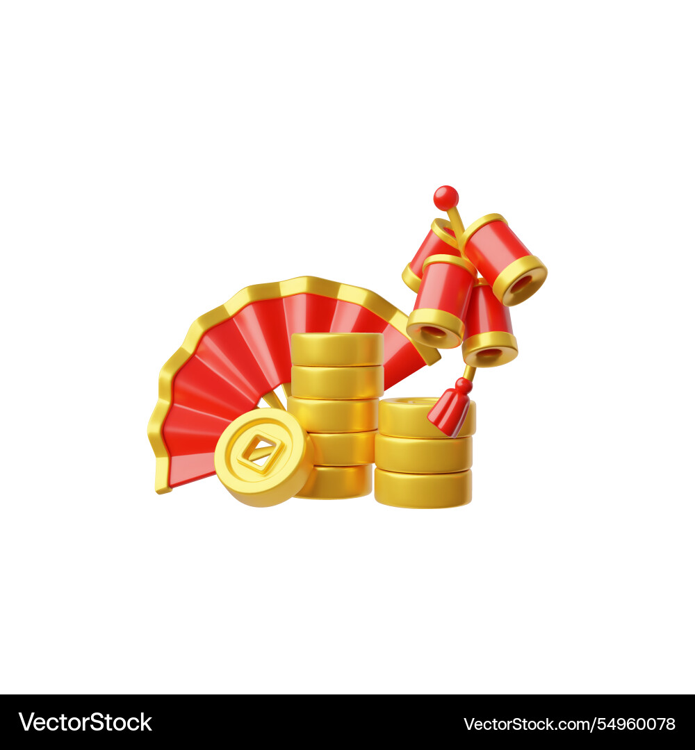 3d traditional chinese new year elements fan 3d traditional chinese new year elements fan vector image