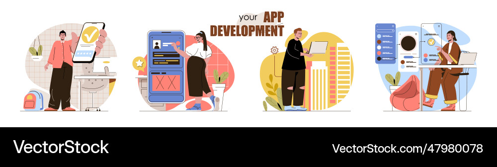 App development concept scenes set developers vector image