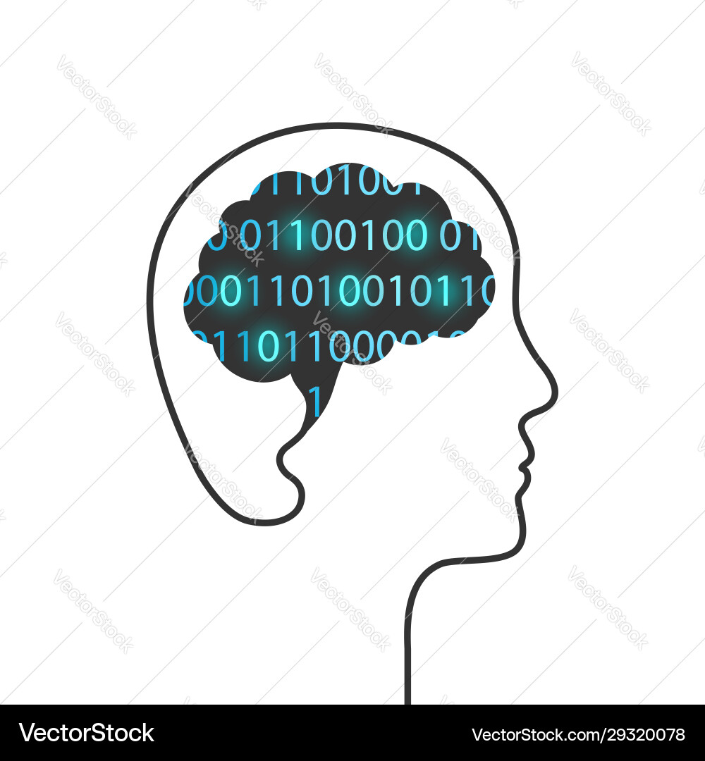 Brain and binary code artificial intelligence Vector Image