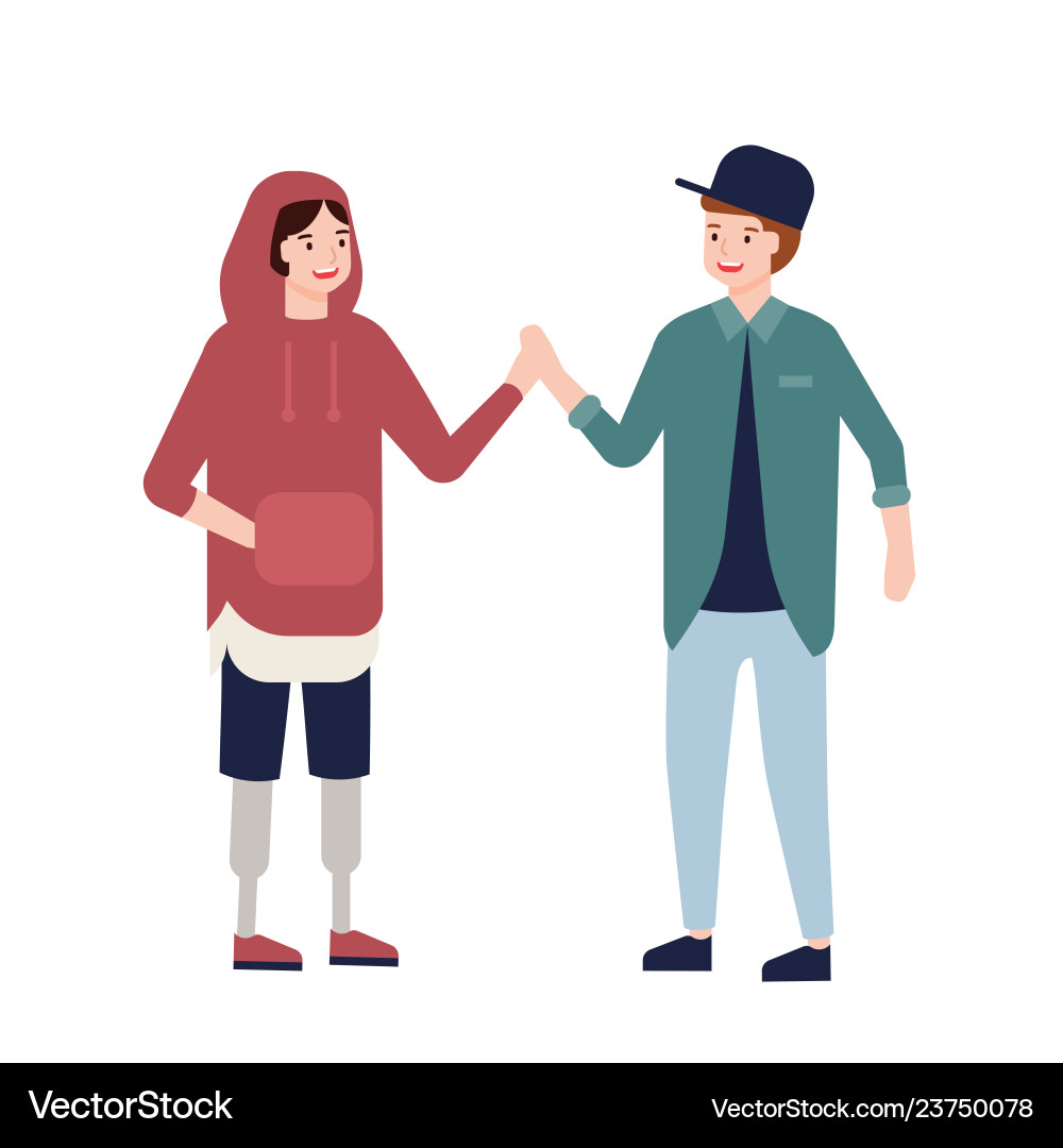 Cute teenage boy with prosthetic legs giving high Cute teenage boy with prosthetic legs giving high vector image