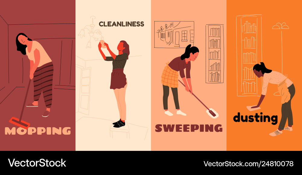 Girl in apron is gathering dust Girl in apron is gathering dust vector image