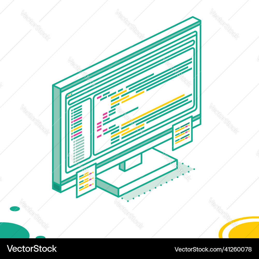Isometric pc computer monoblock with programs Isometric pc computer monoblock with programs vector image