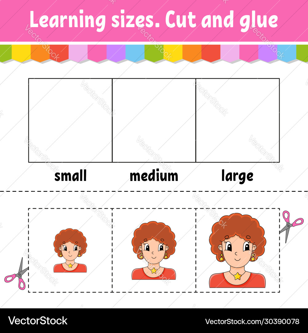 Learning sizes cut and glue easy level color Learning sizes cut and glue easy level color vector image