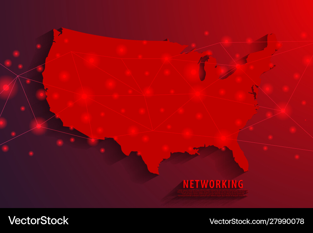 Network connection background red usa map Network connection background red usa map vector image