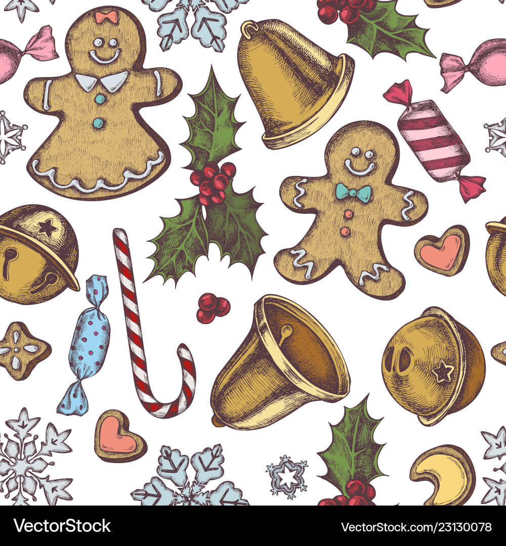 Seamless pattern with colored bells jingles vector image