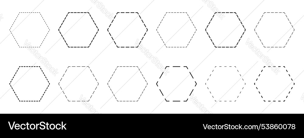 Set of hexagon shapes with dashed lines dotted vector image