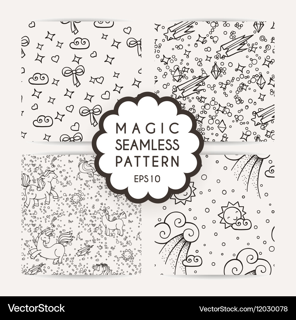 Set of simple seamless patterns with hand drawn vector image