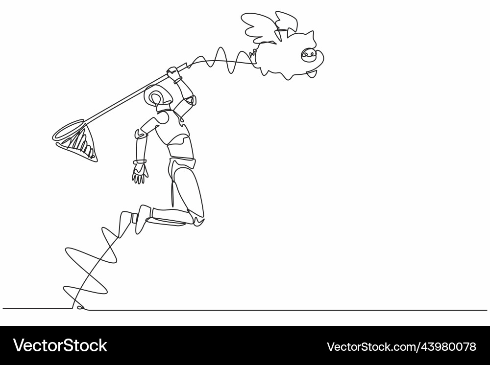 Single one line drawing robot try to catching Single one line drawing robot try to catching vector image