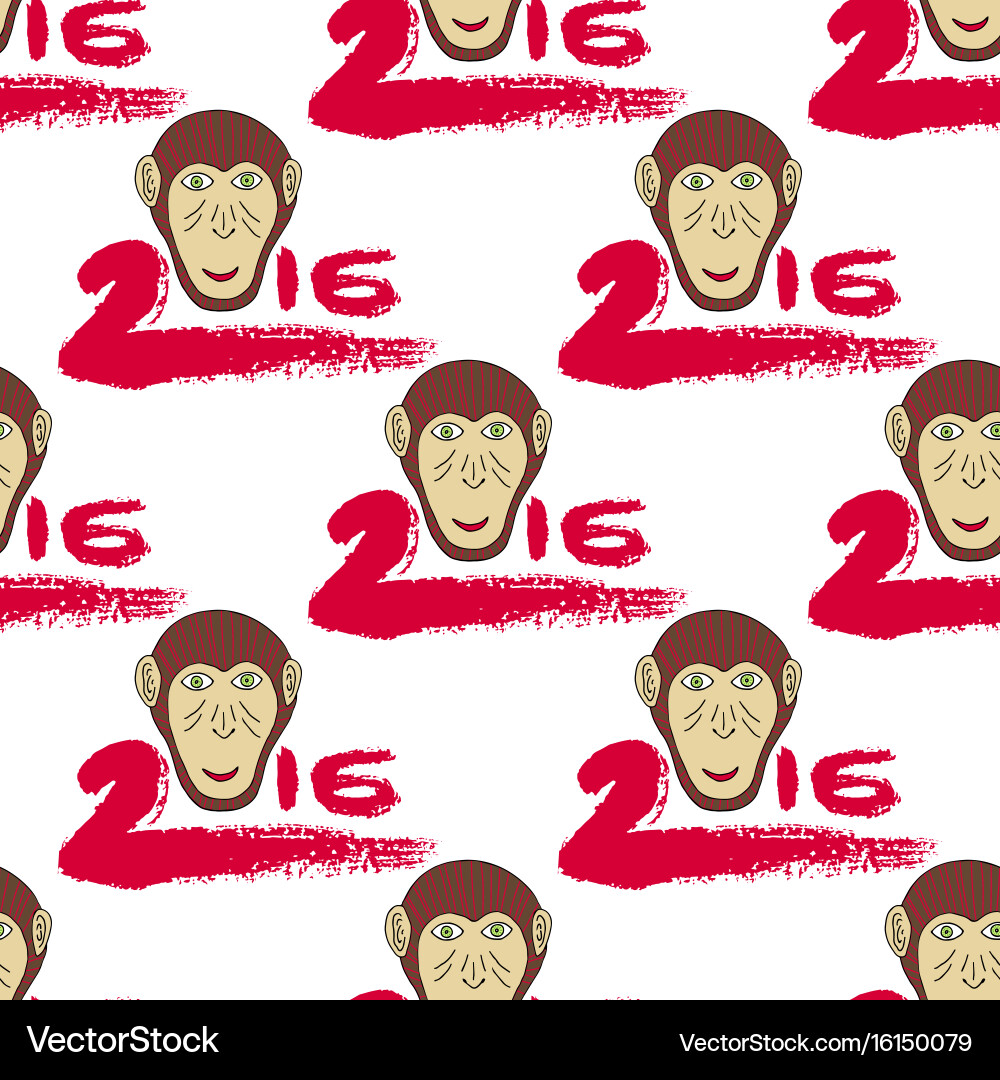 2016 seamless pattern with monkey head vector image