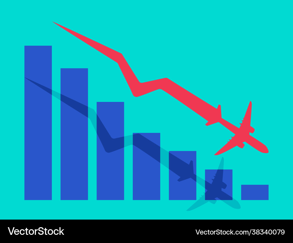 Bar graph with red airplane down concept Bar graph with red airplane down concept vector image