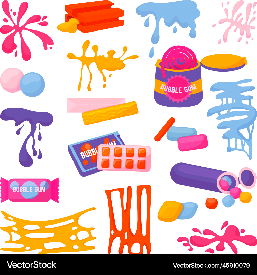 Cartoon gum splashes pink slime chewing gums Cartoon gum splashes pink slime chewing gums vector image