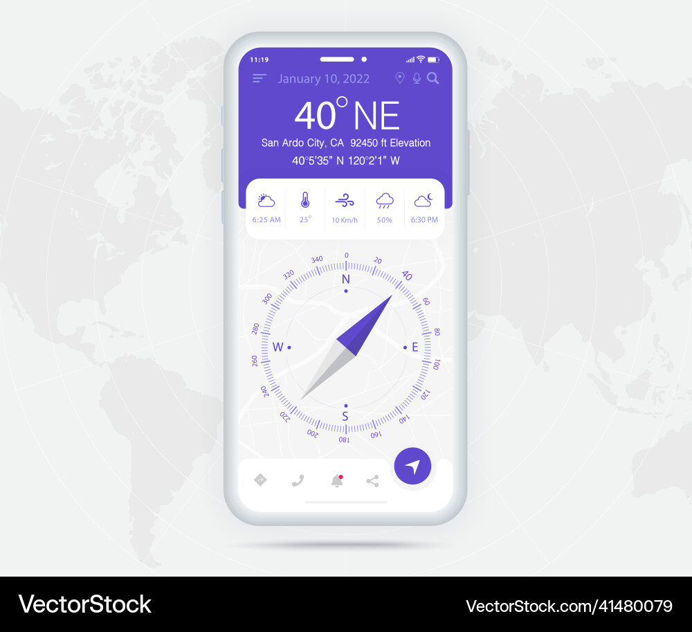 Compass app ui ux gui concept map gps vector image