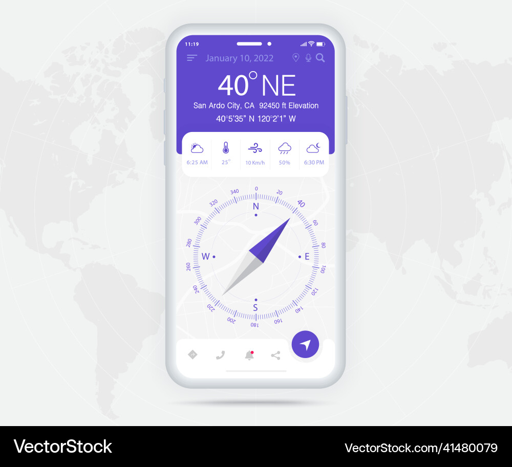 Compass app ui ux gui konzept map gps Compass app ui ux gui konzept map gps vektorbild