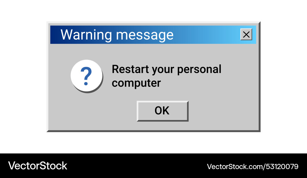 Computer restart warning message old window vector image