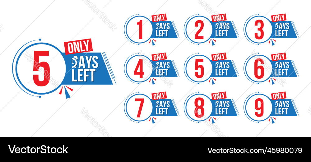 Countdown left days label no of to go Countdown left days label no of to go Vector Image