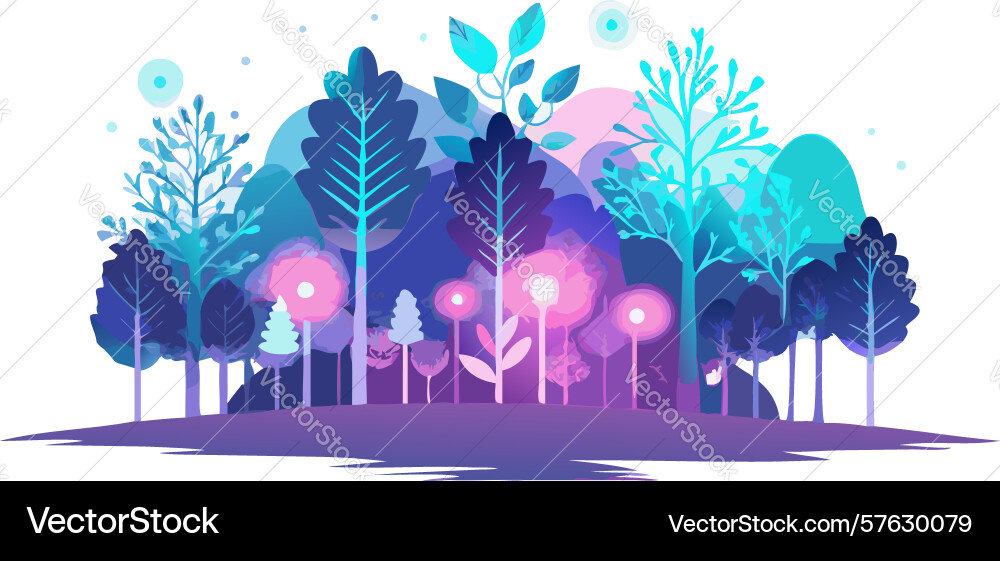 Enchanted forest with luminous trees design Vector Image
