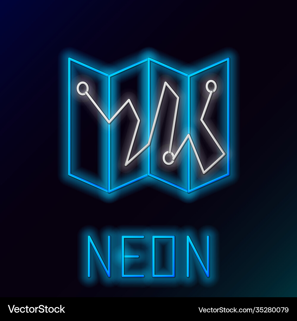 Glowing neon line folded map with location marker Glowing neon line folded map with location marker vector image