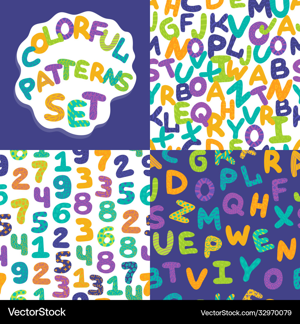 Letters and numbers patterns set Vector Image