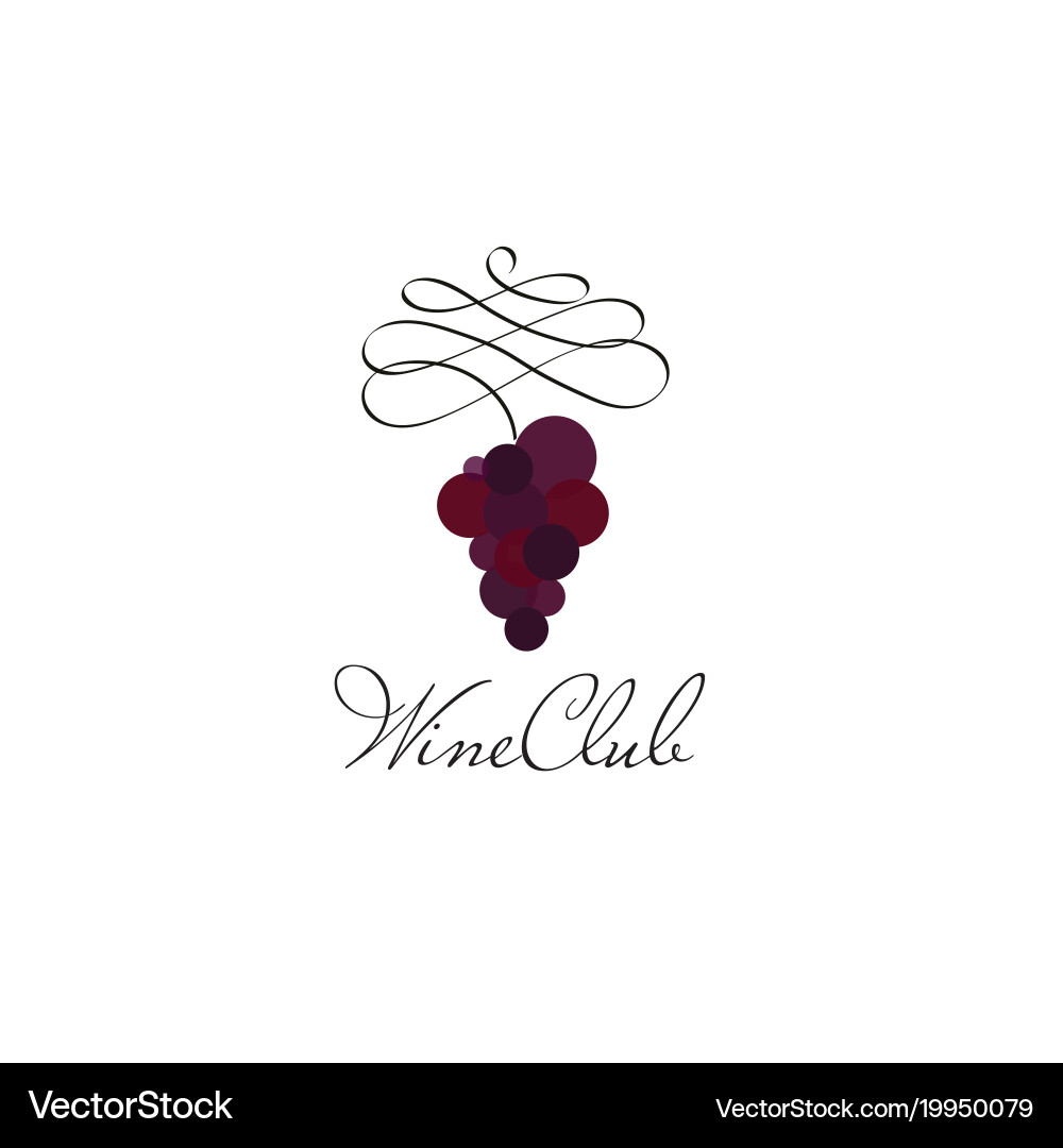 Logo wine club red grapes and curl vector image