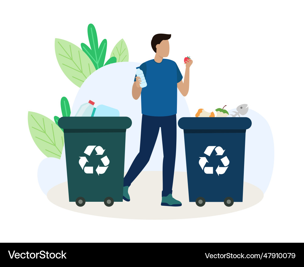 Male holding plastic bottle and organic waste Male holding plastic bottle and organic waste vector image
