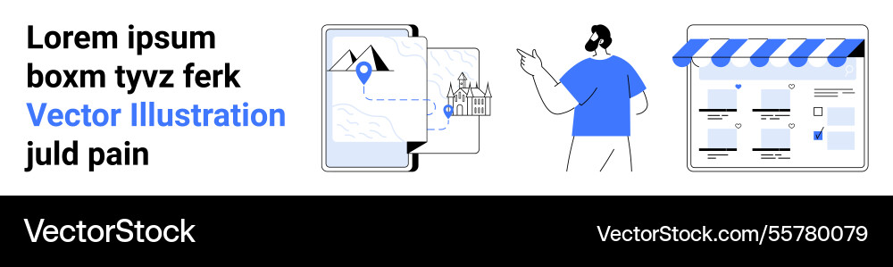 Man presenting digital content with mobile map Man presenting digital content with mobile map vector image