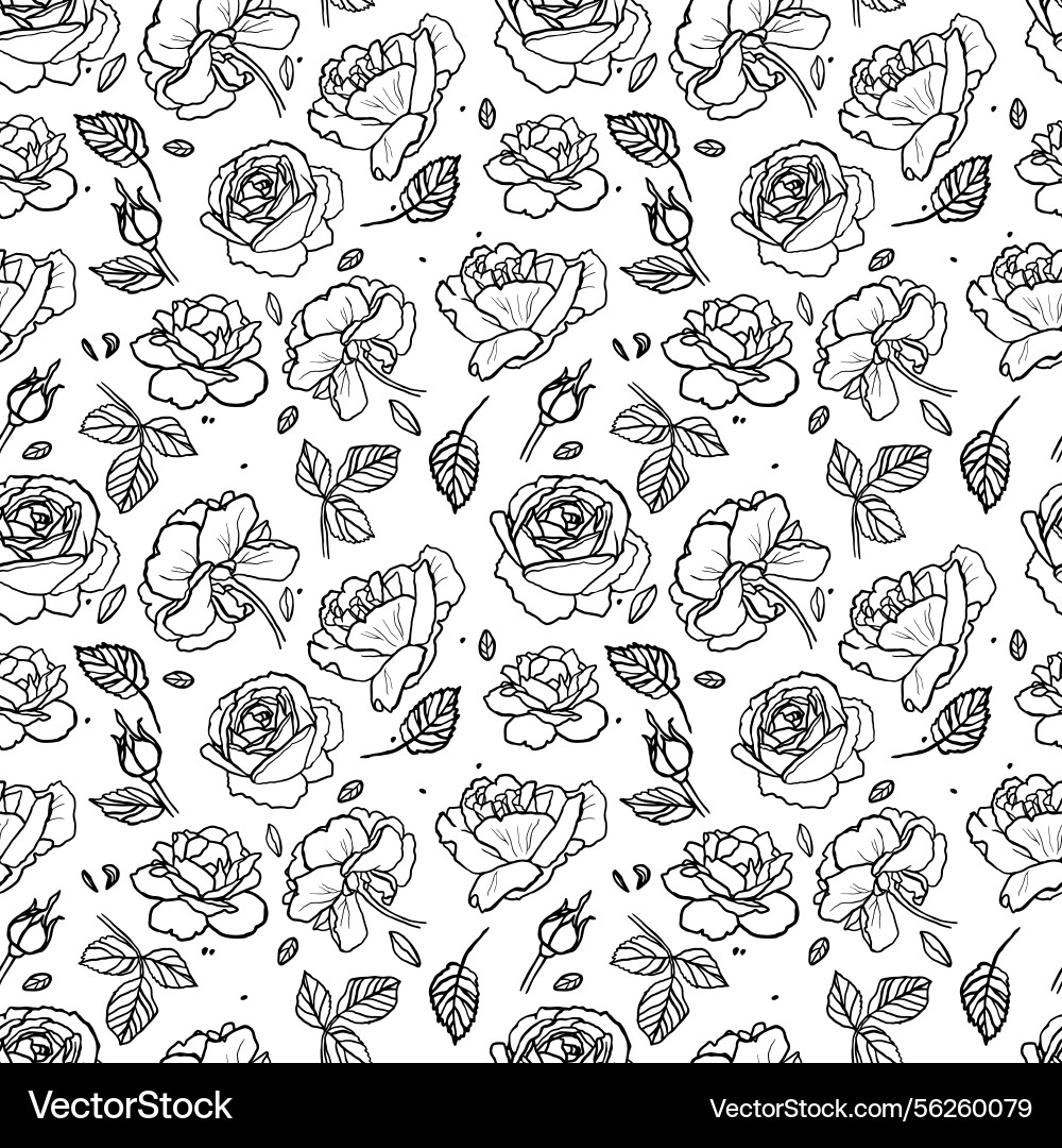Outline seamless pattern with roses Royalty Free Vector