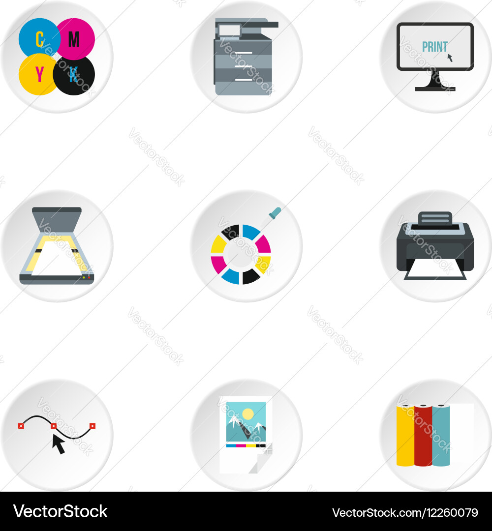 Print icons set flat style vector image